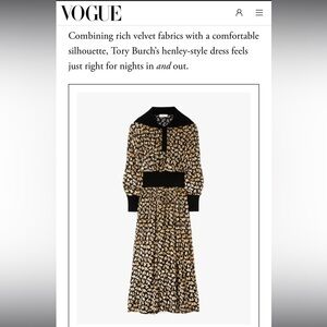 VOGUE MAGAZINE Tory Burch velvet devore midi dress black 12 gold leaves